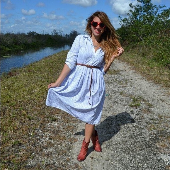 J. Crew White Blue Pinstripe Button Down 3/4 sleeve Shirt Dress size 0 - Picture 4 of 13